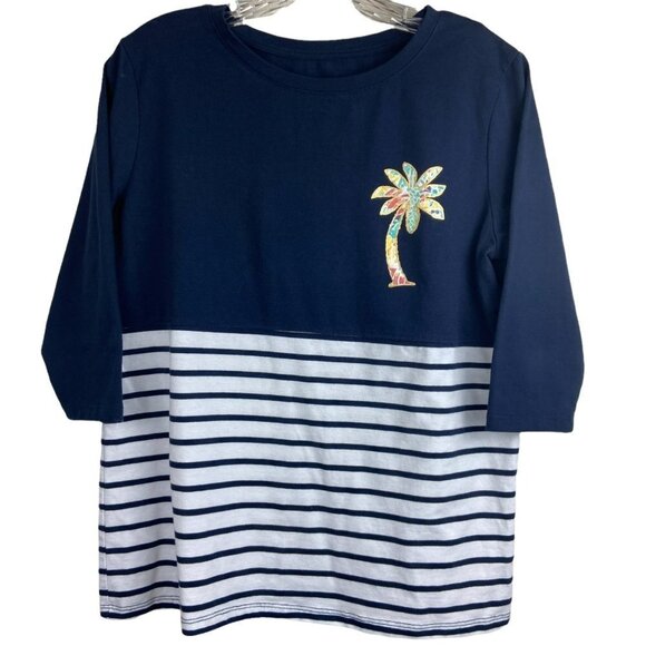 Casey Key ALOHA Top Navy Blue Stripes Bottom Size PM - Picture 1 of 6